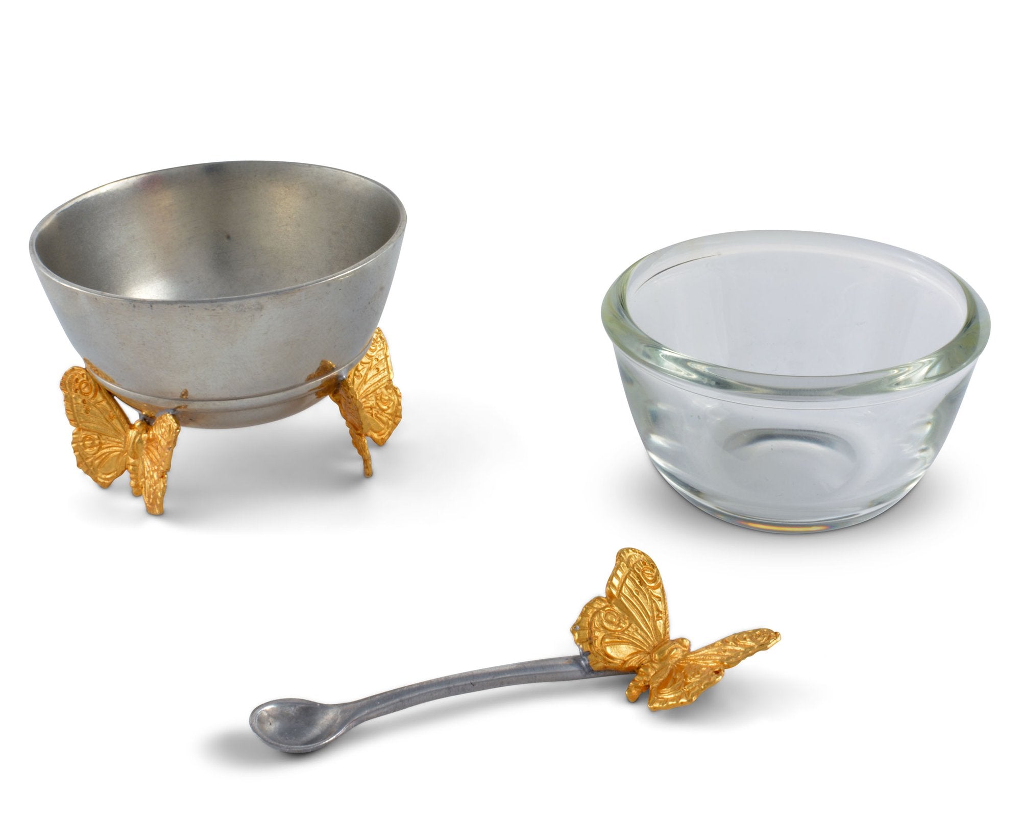 Vagabond House Serveware Vagabond House Gold Butterfly Salt Cellar With Spoon