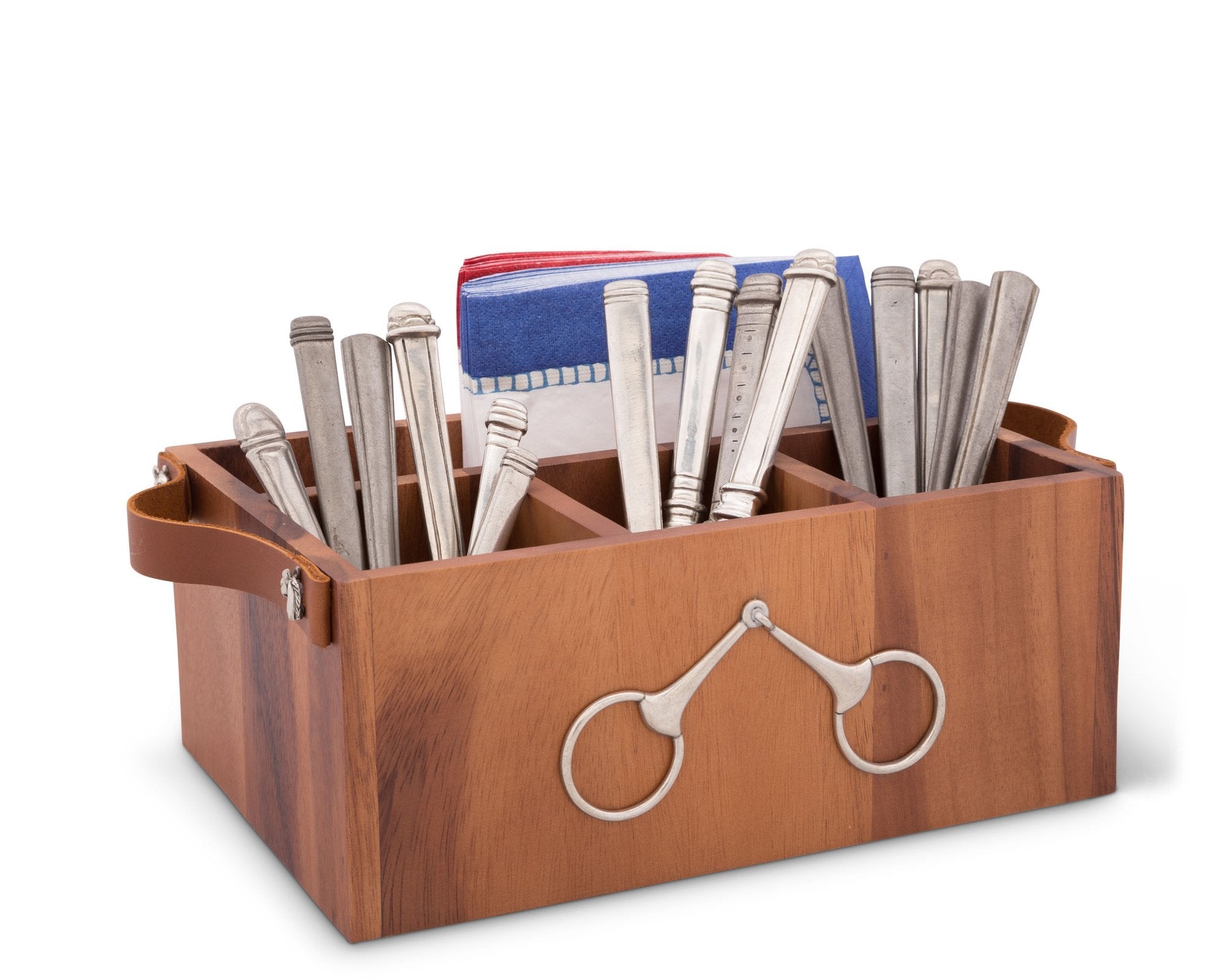 Vagabond House Serveware Vagabond House Horse Bits Leather Handles Flatware Caddy