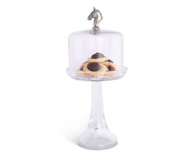 Vagabond House Serveware Vagabond House Horse Glass Covered Dessert Stand, Tall