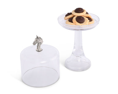 Vagabond House Serveware Vagabond House Horse Glass Covered Dessert Stand, Tall
