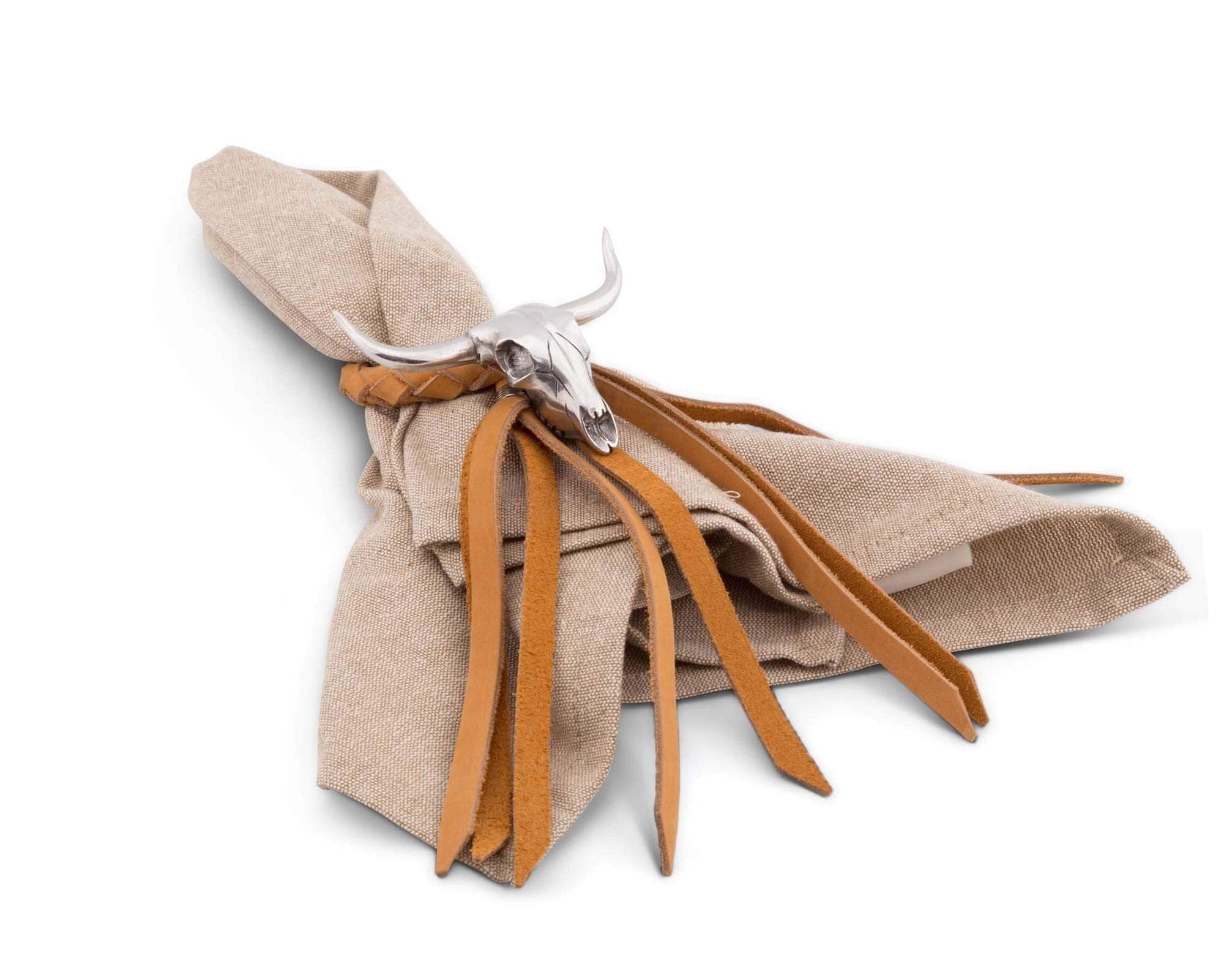 Vagabond House Long Horn Skull Leather Napkin Ring