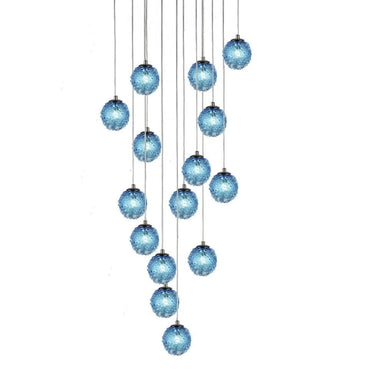 Viz Art Glass Lighting Chrome Cosmopolitan Chandelier - Aqua Snowball Glass 15 Pendant