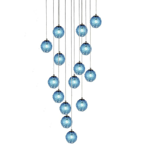 Viz Art Glass Lighting Chrome Cosmopolitan Chandelier - Aqua Snowball Glass 15 Pendant