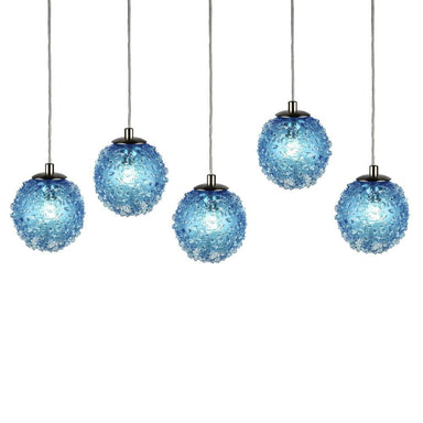 Viz Art Glass Lighting Chrome Cosmopolitan Chandelier - Aqua Snowball Glass 5 Pendant