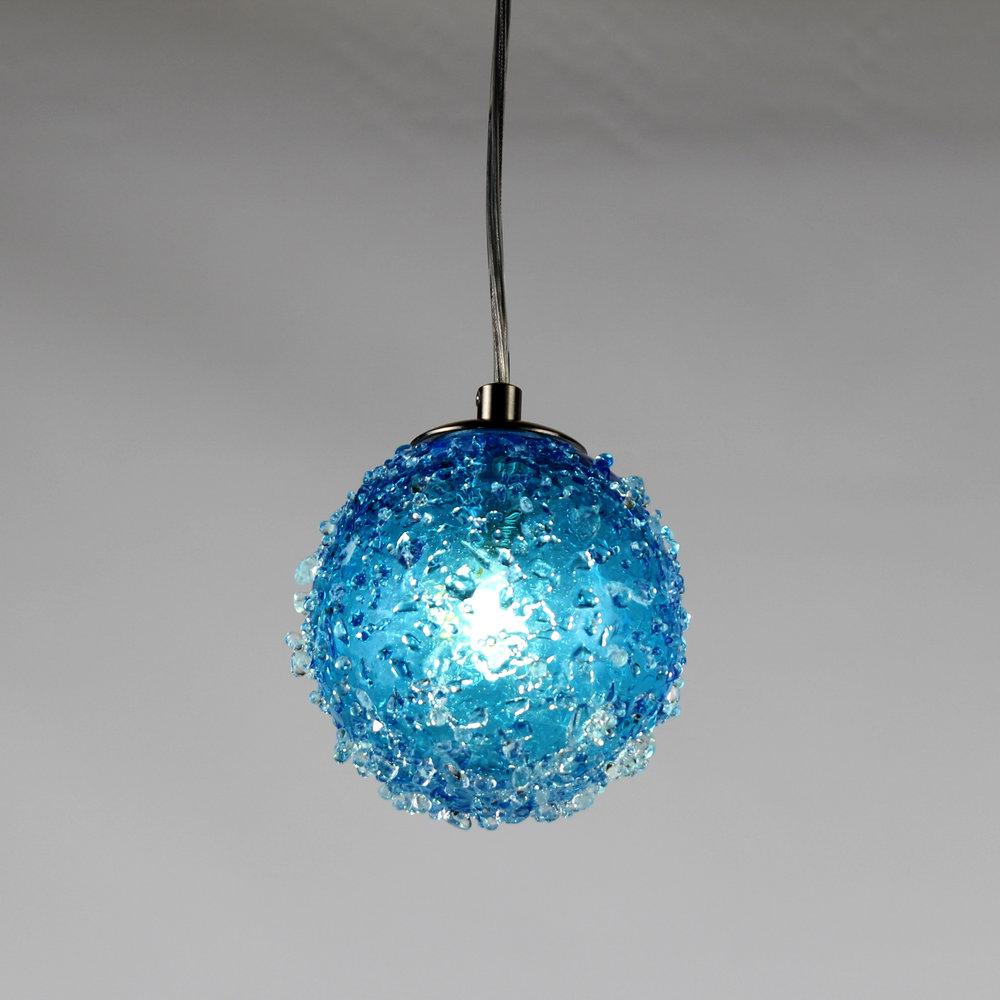 Viz Art Glass Lighting Chrome Cosmopolitan Chandelier - Aqua Snowball Glass 5 Pendant