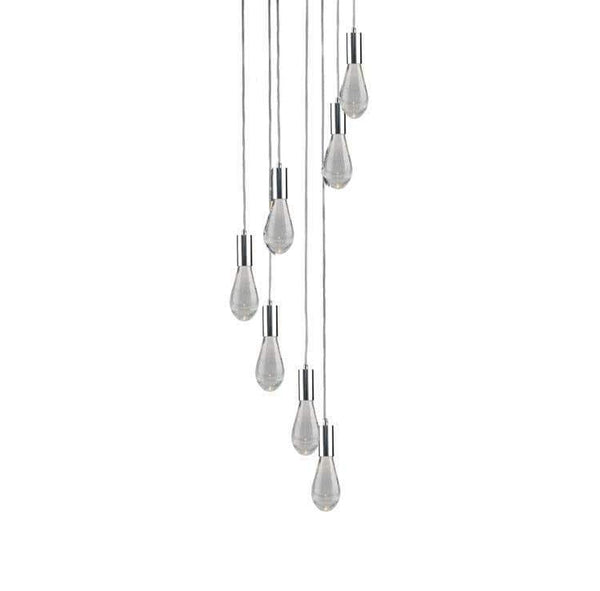 Viz Art Glass Lighting Chrome Cosmopolitan Chandelier - Crackled Drop Glass 7 Pendant