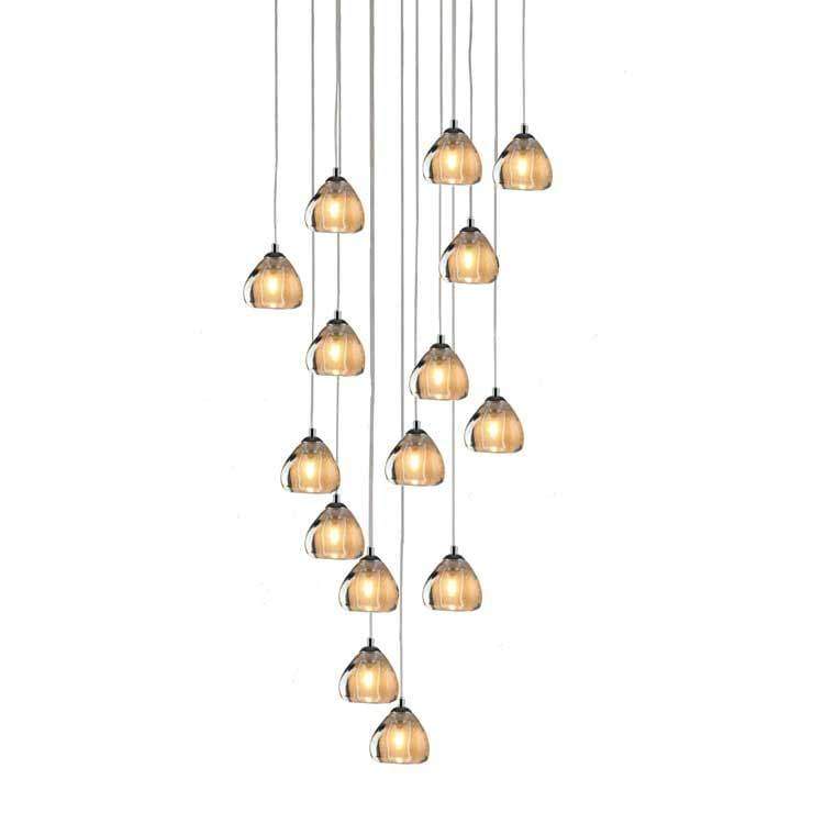 Viz Art Glass Lighting Chrome Cosmopolitan Chandelier - Seeded Gold Triangle Glass 15 Pendant