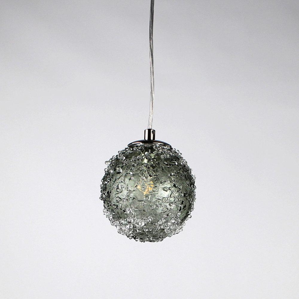 Viz Art Glass Lighting Chrome Cosmopolitan Chandelier - Smoke Grey Snowball Glass 15 Pendant