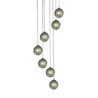 Viz Art Glass Lighting Chrome Cosmopolitan Chandelier - Smoke Grey Snowball Glass 7 Pendant