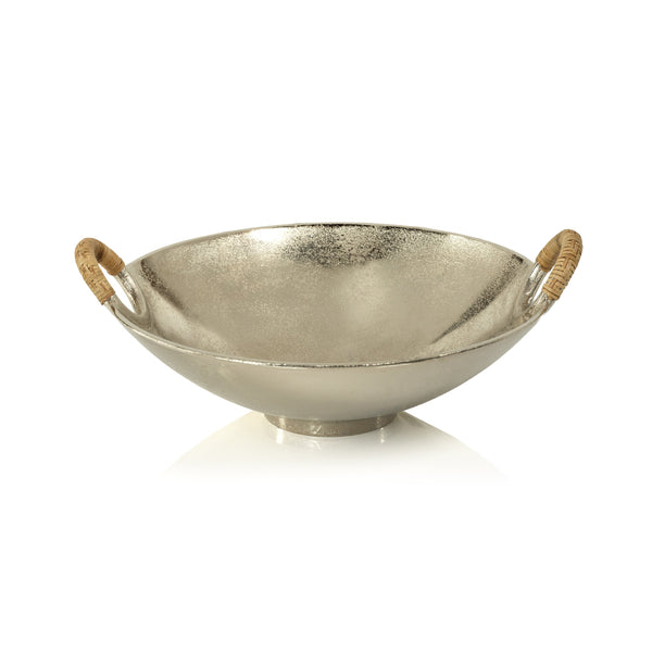 Zodax Home Decor Mendocino  Aluminum Bowl w/ Rattan Wrapped Handles