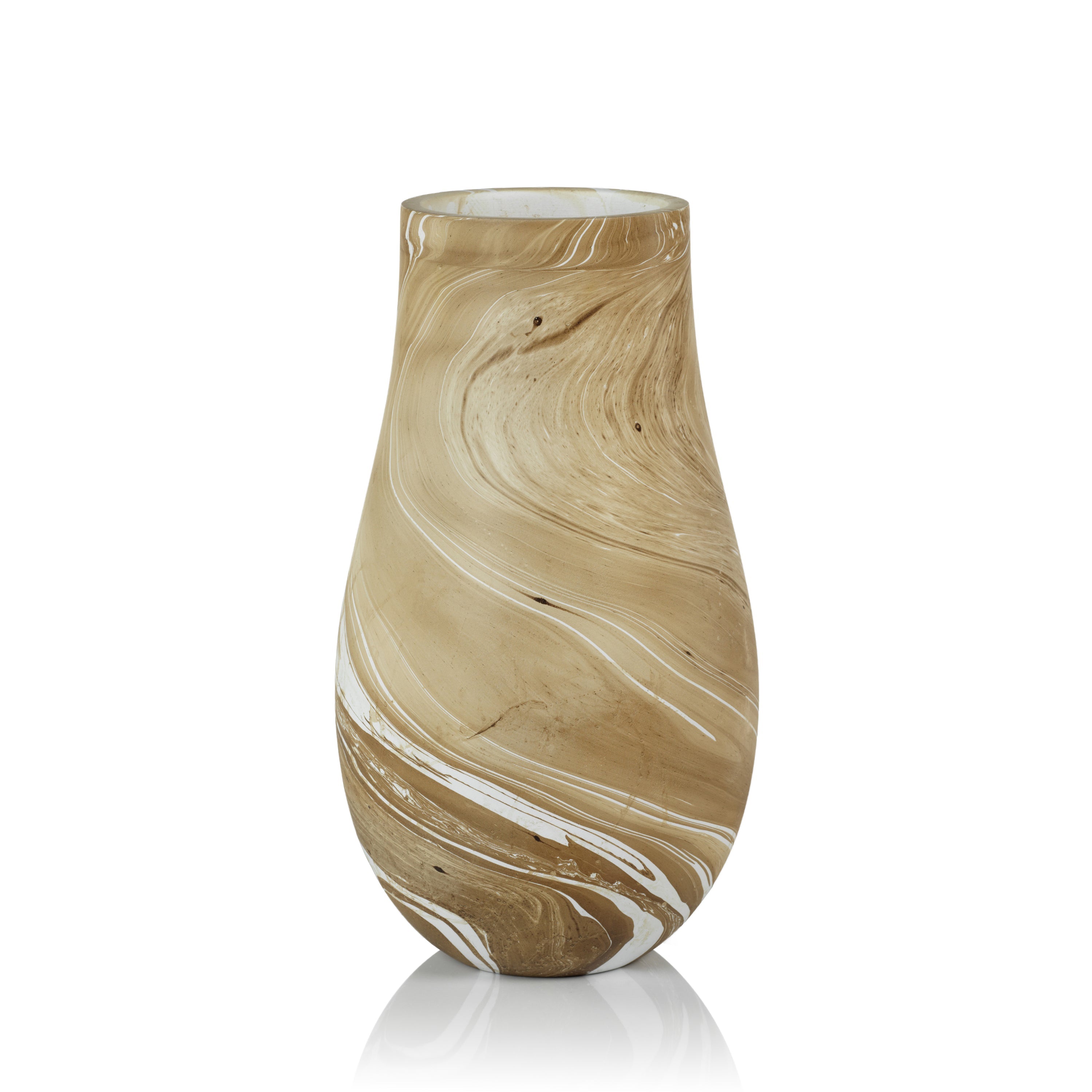 Zodax Home Decor Natural Latte Mango Wood Marbleized Vase- 9" x 16"